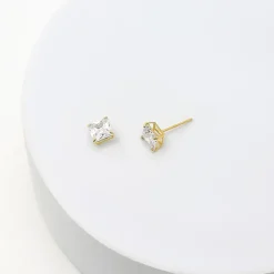 Princess-Cut Cubic Zirconia 10K Gold Stud Earrings