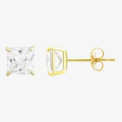 Princess-Cut Cubic Zirconia 10K Gold Stud Earrings