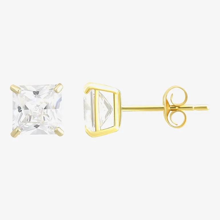 Princess-Cut Cubic Zirconia 10K Gold Stud Earrings