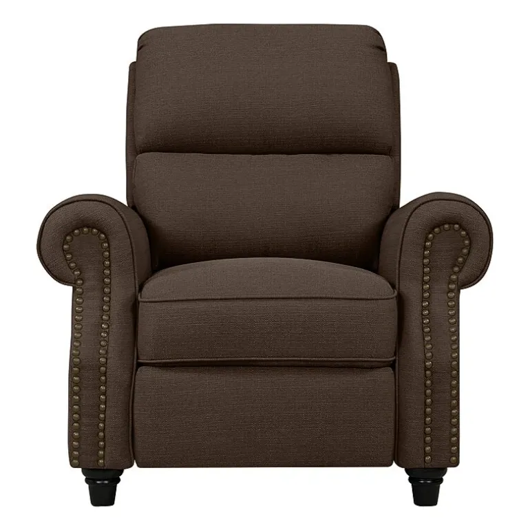 ProLounger Anna Traditional Roll-Arm Push Back Recliner in Linen with Nailheads