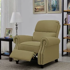ProLounger Anna Traditional Roll-Arm Push Back Recliner in Linen with Nailheads