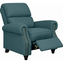 ProLounger Anna Traditional Roll-Arm Push Back Recliner in Linen with Nailheads