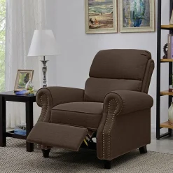 ProLounger Anna Traditional Roll-Arm Push Back Recliner in Linen with Nailheads