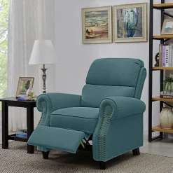 ProLounger Anna Traditional Roll-Arm Push Back Recliner in Linen with Nailheads