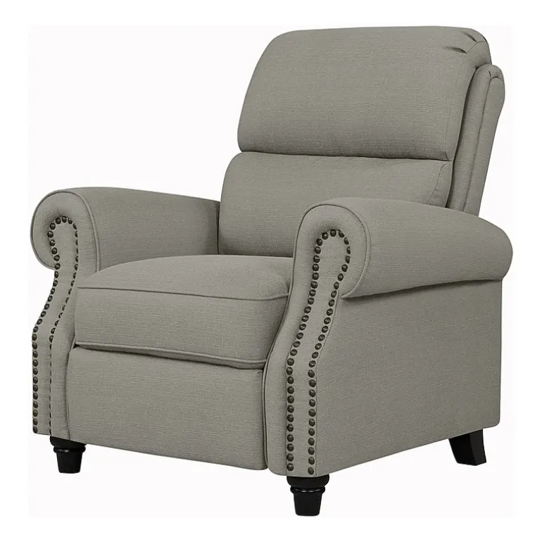 ProLounger Anna Traditional Roll-Arm Push Back Recliner in Linen with Nailheads