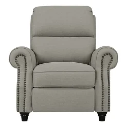 ProLounger Anna Traditional Roll-Arm Push Back Recliner in Linen with Nailheads
