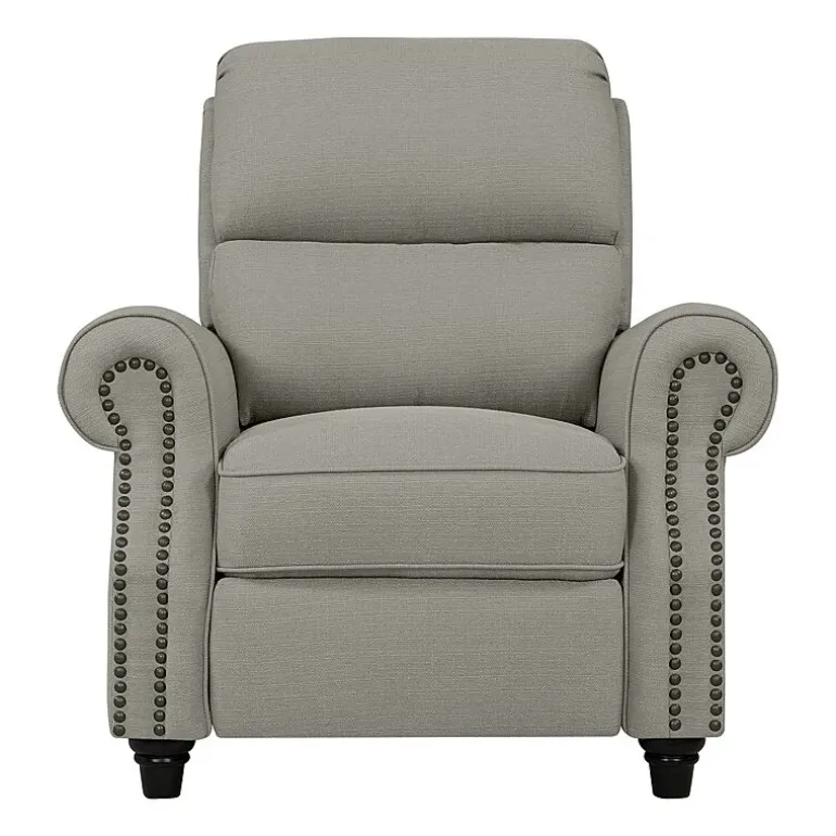 ProLounger Anna Traditional Roll-Arm Push Back Recliner in Linen with Nailheads