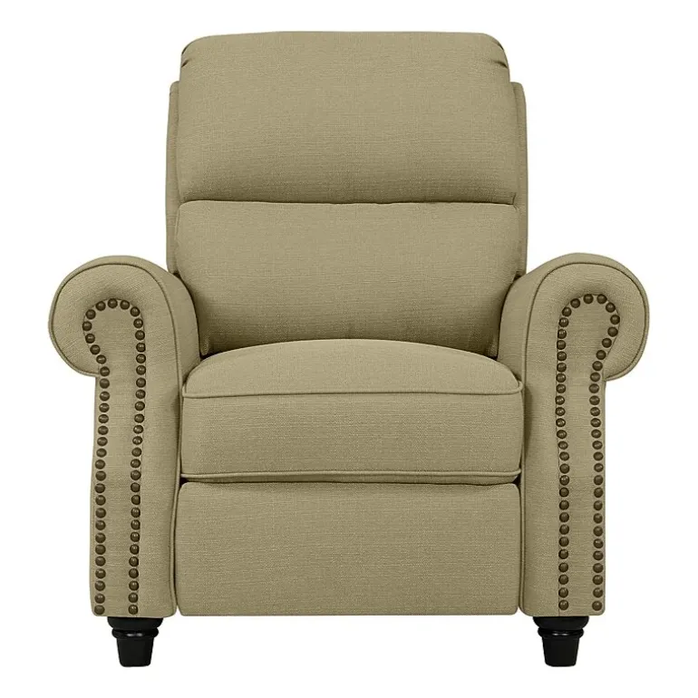 ProLounger Anna Traditional Roll-Arm Push Back Recliner in Linen with Nailheads