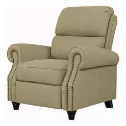 ProLounger Anna Traditional Roll-Arm Push Back Recliner in Linen with Nailheads