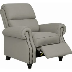 ProLounger Anna Traditional Roll-Arm Push Back Recliner in Linen with Nailheads