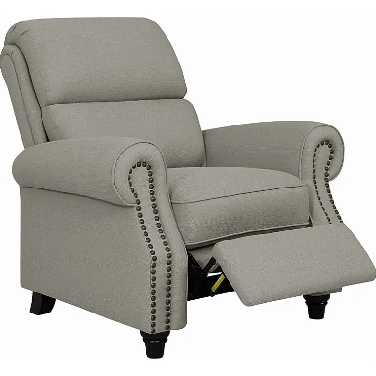 ProLounger Anna Traditional Roll-Arm Push Back Recliner in Linen with Nailheads