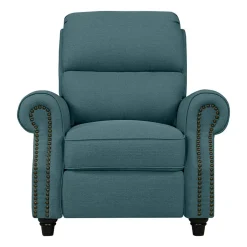 ProLounger Anna Traditional Roll-Arm Push Back Recliner in Linen with Nailheads