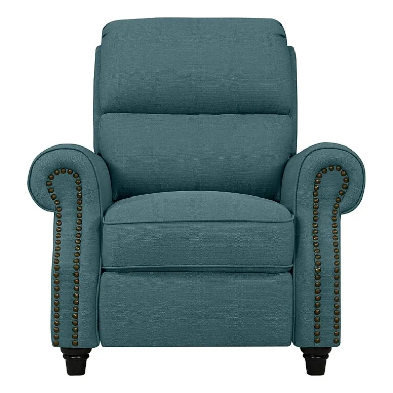 ProLounger Anna Traditional Roll-Arm Push Back Recliner in Linen with Nailheads