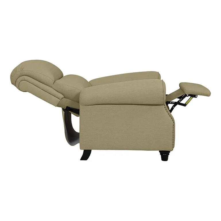 ProLounger Anna Traditional Roll-Arm Push Back Recliner in Linen with Nailheads