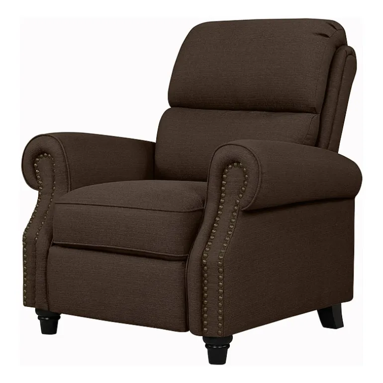 ProLounger Anna Traditional Roll-Arm Push Back Recliner in Linen with Nailheads