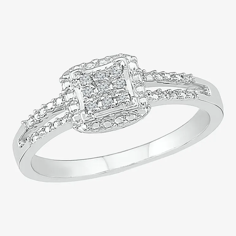 Promise My Love Womens Diamond Accent Natural White Diamond Sterling Silver Cushion Halo Promise Ring