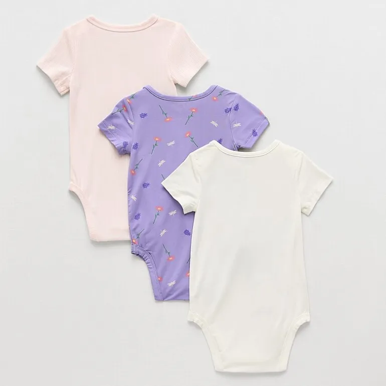 Proudly™ Baby Girls Envelope Neck Short Sleeve Rib 3-pc. Bodysuit