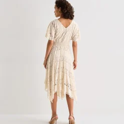 Rabbit Rabbit Rabbit Design Womens Midi V Neck Short Sleeve Flutter Fit + Flare Dress