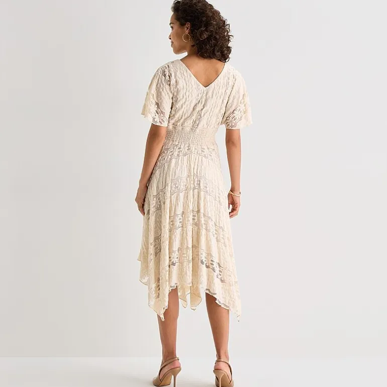 Rabbit Rabbit Rabbit Design Womens Midi V Neck Short Sleeve Flutter Fit + Flare Dress