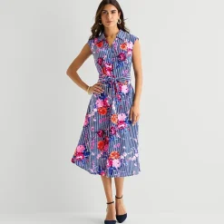 Rabbit Rabbit Rabbit Design Womens Midi Sleeveless Floral Fit + Flare Dress