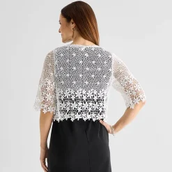 Rabbit Rabbit Rabbit Design Womens V Neck Elbow Sleeve Floral Shrug