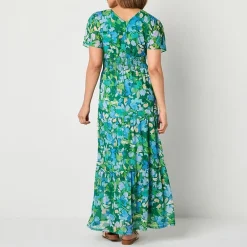 Rabbit Rabbit Rabbit Design Womens V Neck Short Sleeve Flutter Maxi Dress