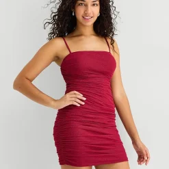 Radiante Couture Womens Juniors Straight Neck Sleeveless Bodycon Dress