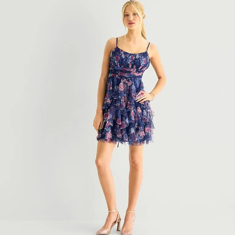 Radiante Couture Womens Juniors Scoop Neck Sleeveless Floral Fit + Flare Dress