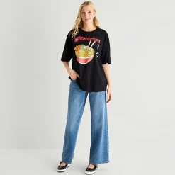 Ramen Oversized Tee Womens Juniors Crew Neck Short Sleeve Oversized Graphic T-Shirt