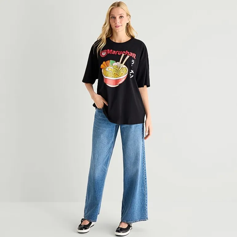 Ramen Oversized Tee Womens Juniors Crew Neck Short Sleeve Oversized Graphic T-Shirt