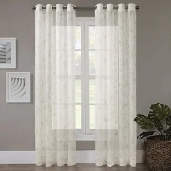Regal Home Crushed Voile Leaves Print Grommet Top Sheer Single Curtain Panel