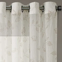 Regal Home Crushed Voile Leaves Print Grommet Top Sheer Single Curtain Panel