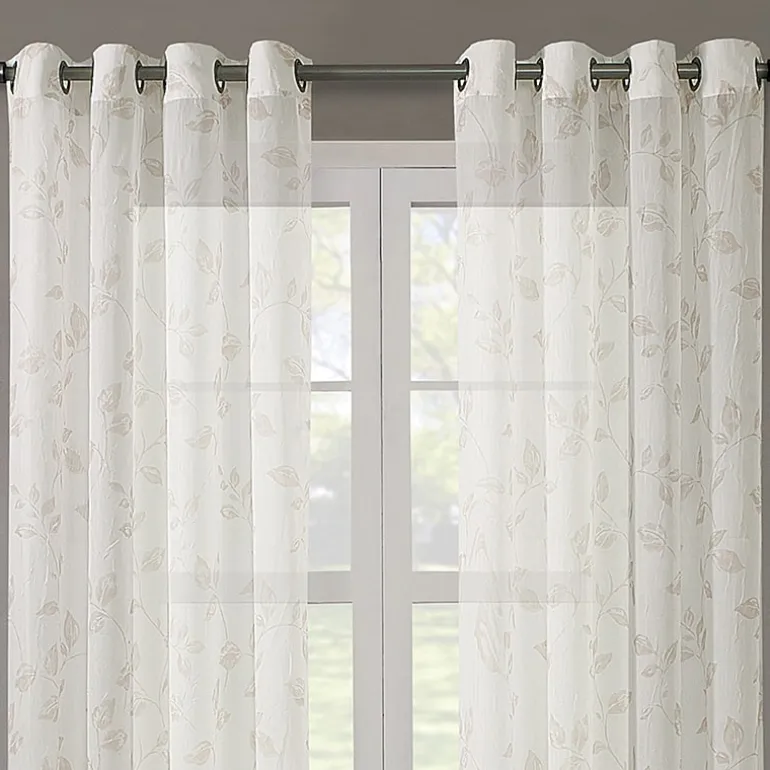 Regal Home Crushed Voile Leaves Print Grommet Top Sheer Single Curtain Panel