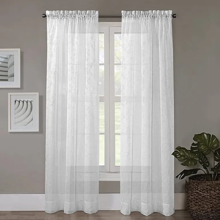 Regal Home Embroidered Voile Rod Pocket Embroidered Sheer Single Curtain Panel