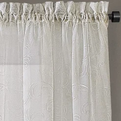 Regal Home Embroidered Voile Rod Pocket Embroidered Sheer Single Curtain Panel