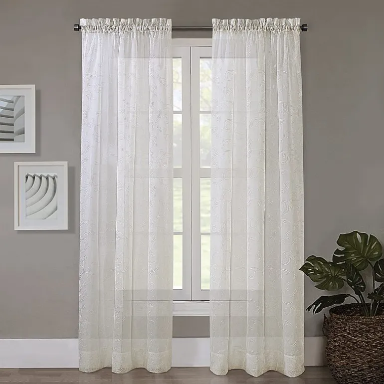 Regal Home Embroidered Voile Rod Pocket Embroidered Sheer Single Curtain Panel