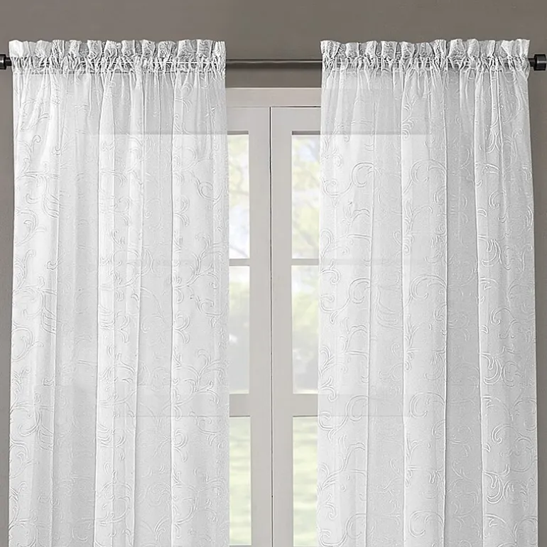 Regal Home Embroidered Voile Rod Pocket Embroidered Sheer Single Curtain Panel