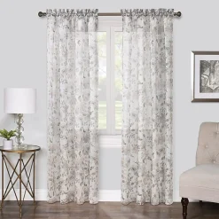 Regal Home Floral Printed Voile Rod Pocket Sheer Single Curtain Panel