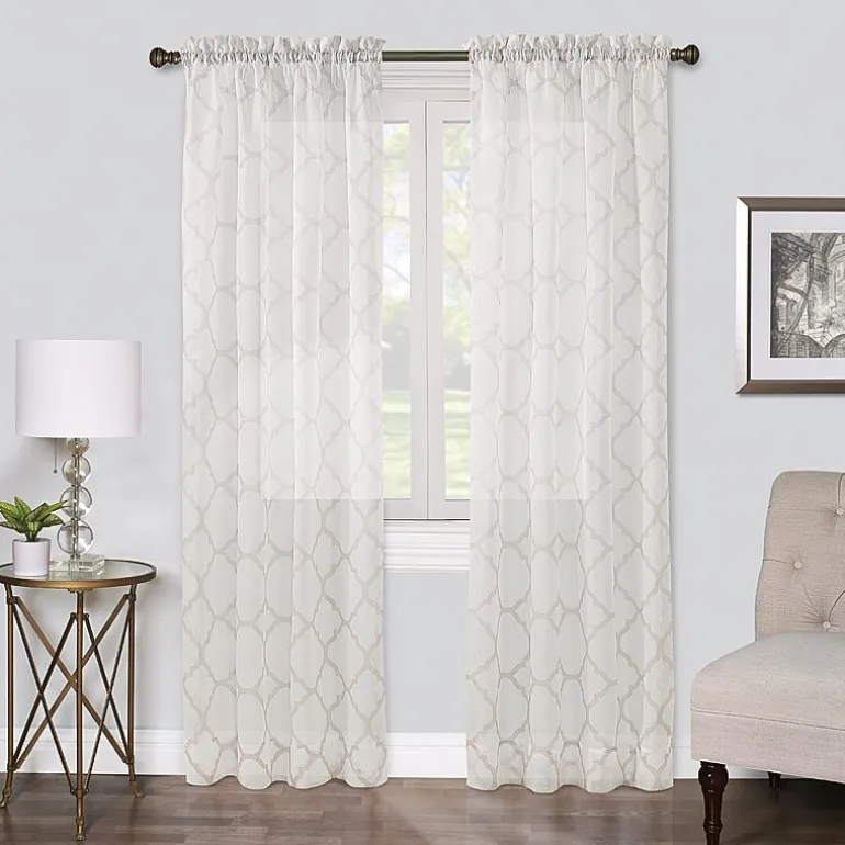 Regal Home Fret Printed Voile Rod Pocket Sheer Single Curtain Panel