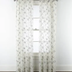 Regal Home Meadow Rod Pocket Embroidered Sheer Single Curtain Panel