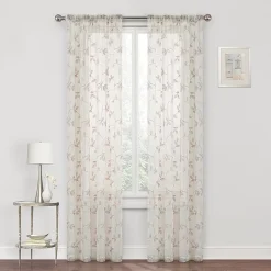 Regal Home Meadow Rod Pocket Embroidered Sheer Single Curtain Panel