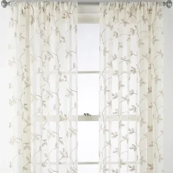 Regal Home Meadow Rod Pocket Embroidered Sheer Single Curtain Panel