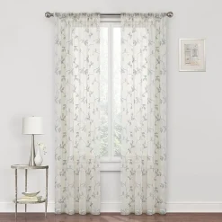 Regal Home Meadow Rod Pocket Embroidered Sheer Single Curtain Panel