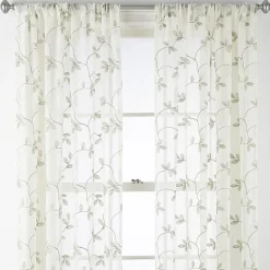 Regal Home Meadow Rod Pocket Embroidered Sheer Single Curtain Panel