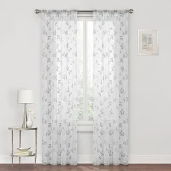 Regal Home Meadow Rod Pocket Embroidered Sheer Single Curtain Panel
