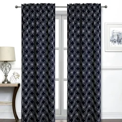 Regal Home Perth Geometric Embroidery Rod Pocket Blackout Set of 2 Curtain Panel
