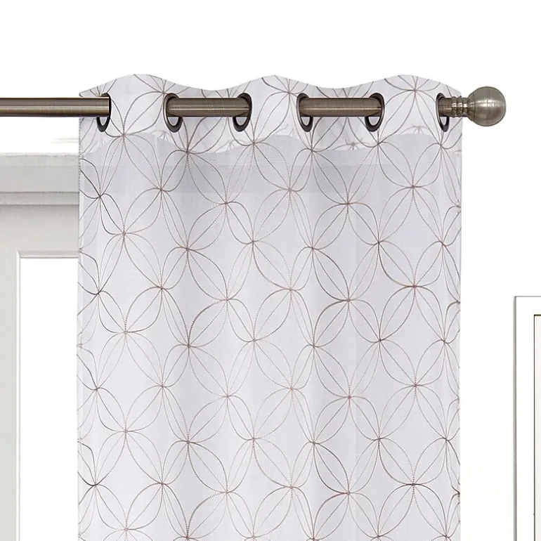 Regal Home Perth Geometric Embroidery Grommet Top Sheer Set of 2 Curtain Panel
