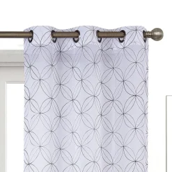 Regal Home Perth Geometric Embroidery Grommet Top Sheer Set of 2 Curtain Panel