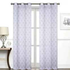 Regal Home Perth Geometric Embroidery Grommet Top Sheer Set of 2 Curtain Panel