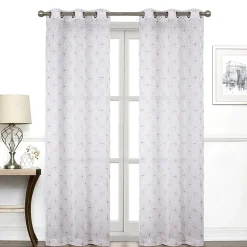 Regal Home Perth Geometric Embroidery Grommet Top Sheer Set of 2 Curtain Panel